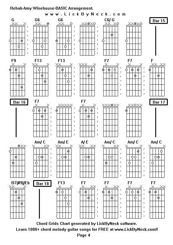 Chord Grids Chart of chord melody fingerstyle guitar song-Rehab-Amy Winehouse-BASIC Arrangement,generated by LickByNeck software.